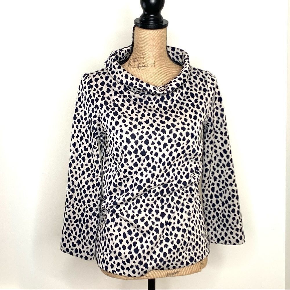 Ann Taylor Ivory and Blue Leopard Print Cowl Neck Top - Size XS